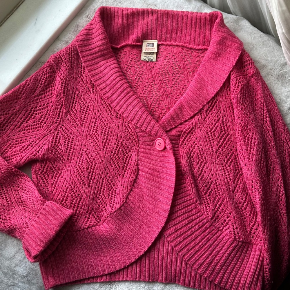 Hot Pink Brat Knit Cardigan Shawl Baggy Maximalist Bright